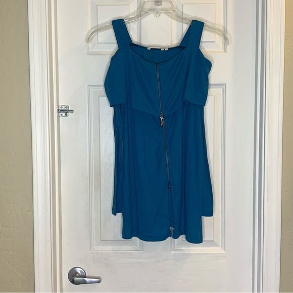 Soft Surroundings Top Teal Cold Shoulder Pullover Zip Front Size XS - Picture 1 of 11